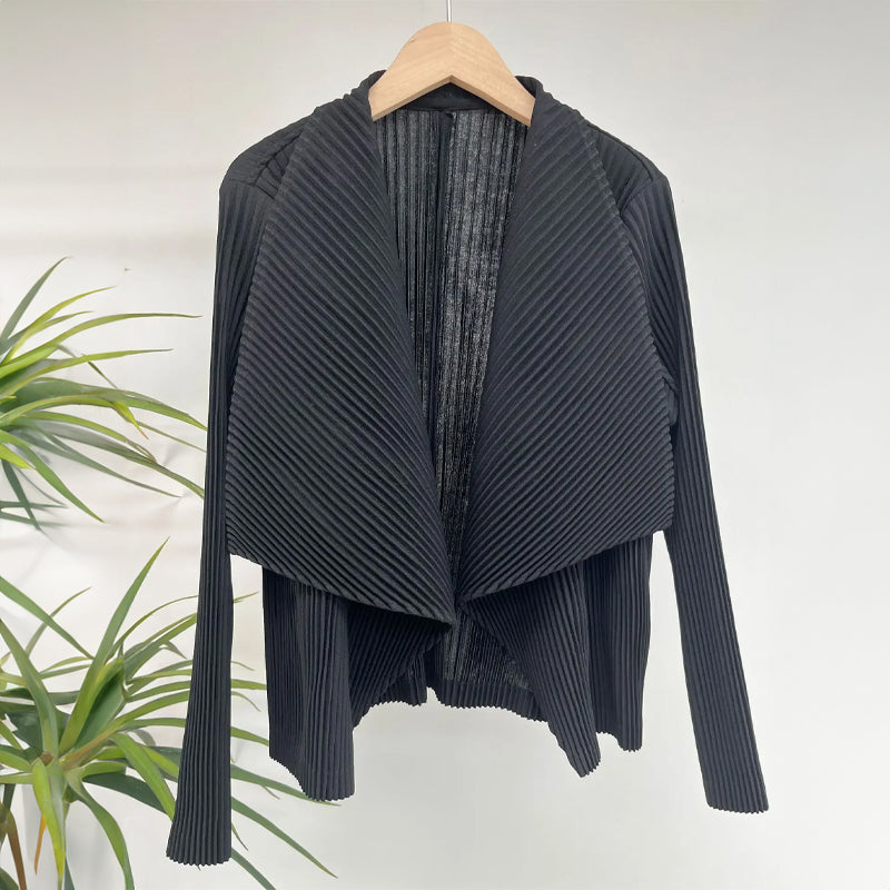 Women's ribbed pleated open front cardigan