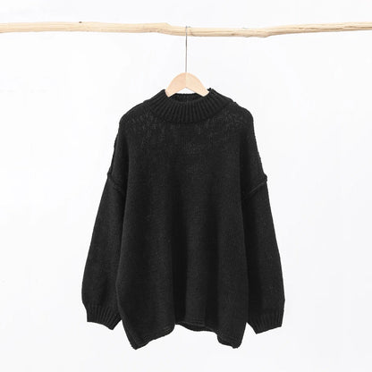 Women's lazy style loose round neck knitted sweater
