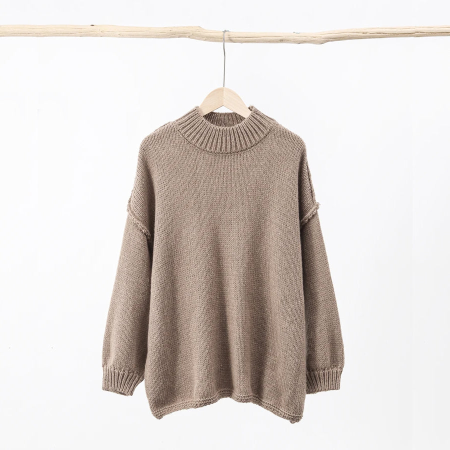 Women's lazy style loose round neck knitted sweater