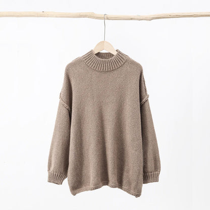 Women's lazy style loose round neck knitted sweater