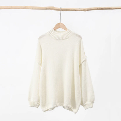 Women's lazy style loose round neck knitted sweater