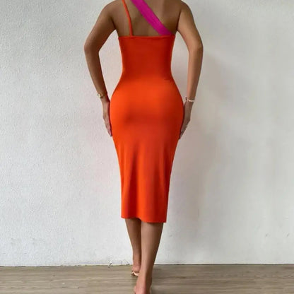 Women's mock dress slant zipper long sleeve slit bodycon dress