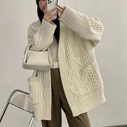 Women's thickened twisted knitted cardigan