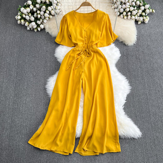 V-Neck Trumpet Sleeve Summer Jumpsuit