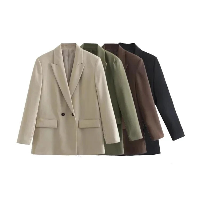Multicolor lapel loose double-breasted suit jacket for women