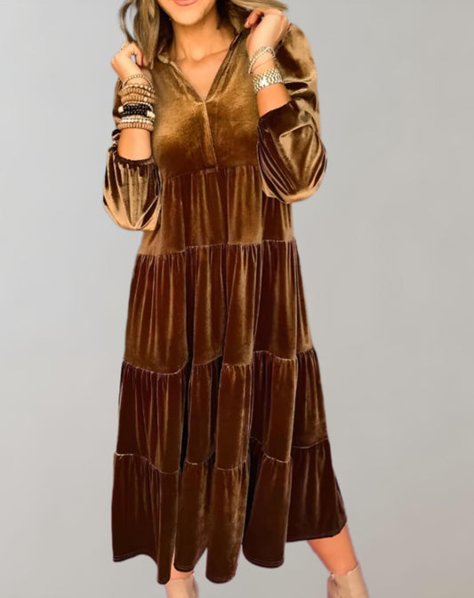 Velvet Flowy V-Neck Midi Dress