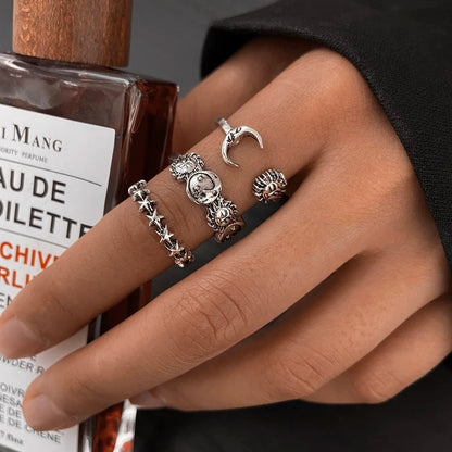 Vintage moon and star ring set