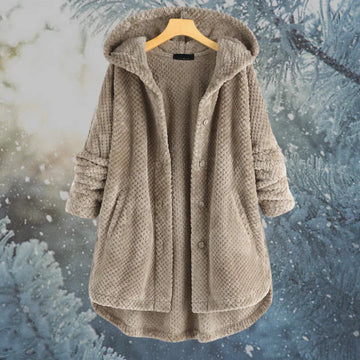 Agatha - flannel single-breasted coat with a high-low hem and hood