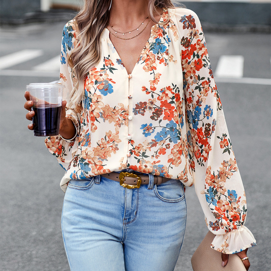 Floral Loose Fit V-Neck Blouse