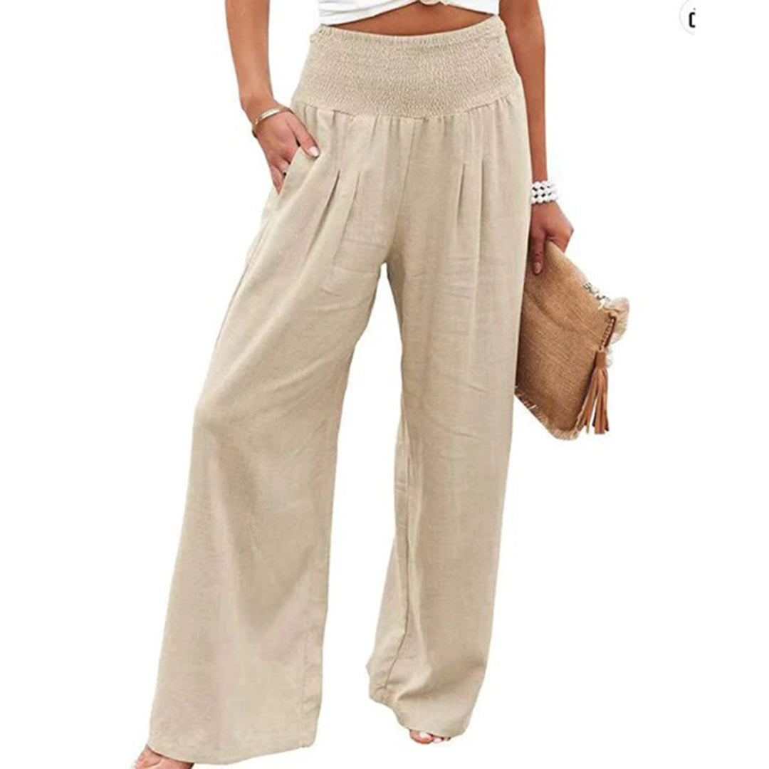 Women's Wide-Leg Pants - High Waist - Elastic Waistband - Flowy Comfortable Fit