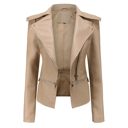 Women's detachable hem leather jacket