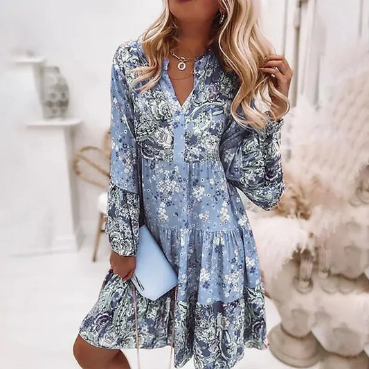 Flowy Floral Print A-Line Dress