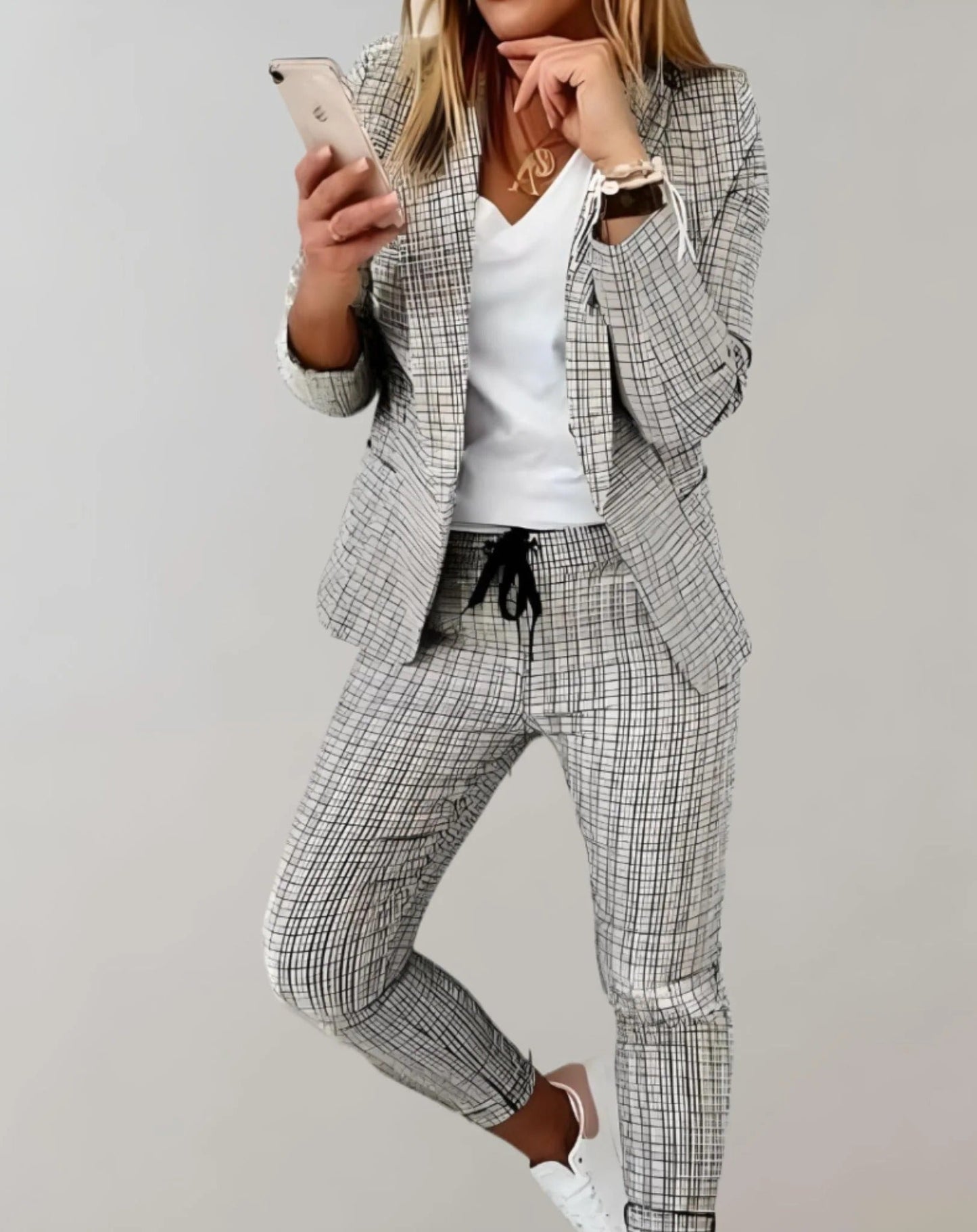 Women's fashion printed long sleeve casual blazer