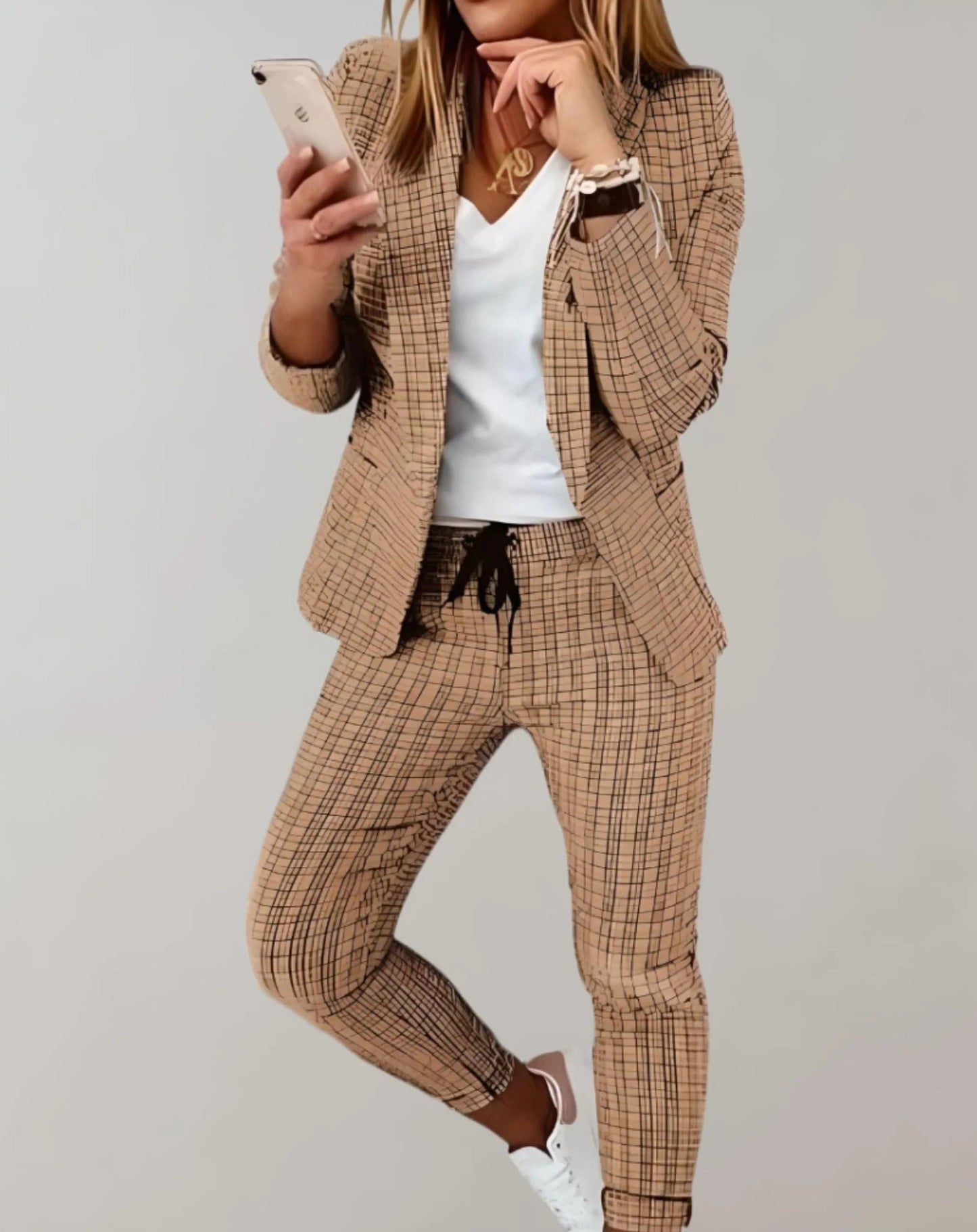 Women's fashion printed long sleeve casual blazer