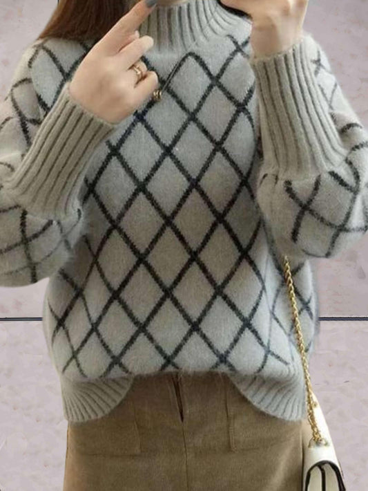 Argyle Knitted Turtleneck Sweater