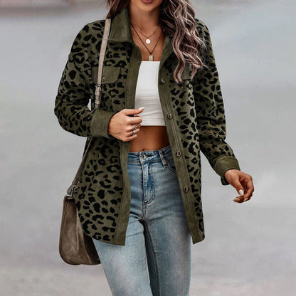 Women's leopard print button-up long sleeve jacket