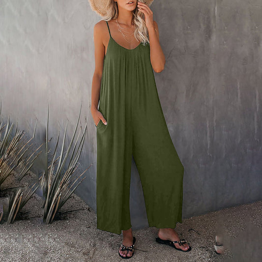 Relaxed Fit Wide Leg V-Neck Jumpsuit