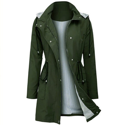 Women's windbreaker rainproof jacket hooded waist