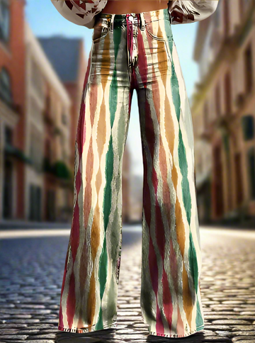 Women's striped wide-leg jeans