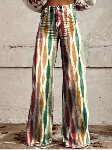 Women's striped wide-leg jeans