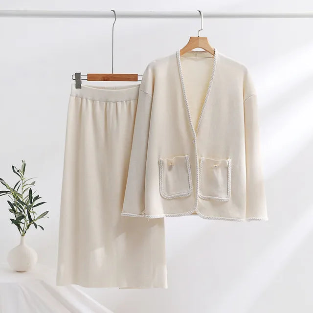 Reva - elegant leisure set with vest and belted skirt