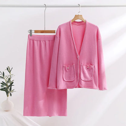 Reva - elegant leisure set with vest and belted skirt