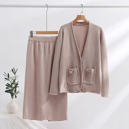 Reva - elegant leisure set with vest and belted skirt