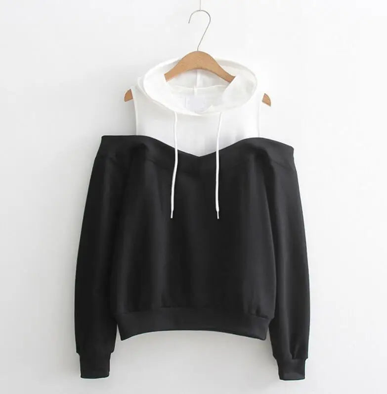 Women's off-shoulder fake two-piece hooded sweatshirt