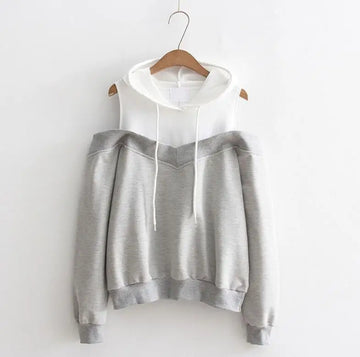 Women's off-shoulder fake two-piece hooded sweatshirt