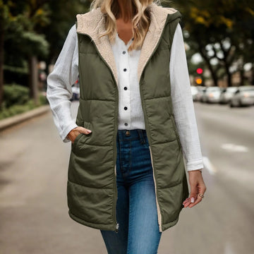 Elly - Sleeveless reversible jacket in sleeveless imitation fleece