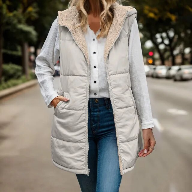 Elly - Sleeveless reversible jacket in sleeveless imitation fleece