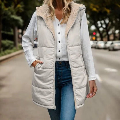 Elly - Sleeveless reversible jacket in sleeveless imitation fleece