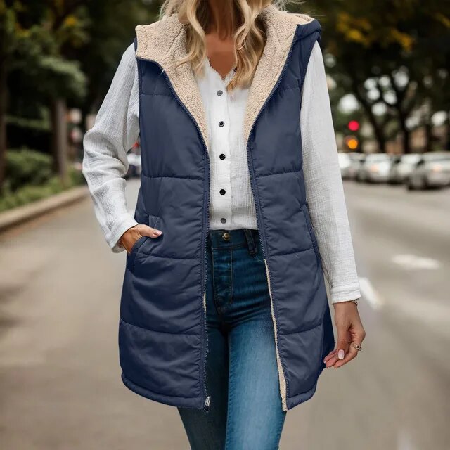 Elly - Sleeveless reversible jacket in sleeveless imitation fleece