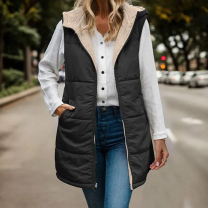 Elly - Sleeveless reversible jacket in sleeveless imitation fleece