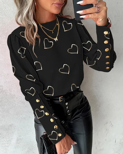 Women's Blouse - High Neck - Long Sleeve with Button Detail - Tailored Fit