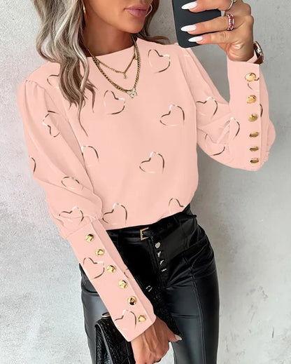 Women's Blouse - High Neck - Long Sleeve with Button Detail - Tailored Fit