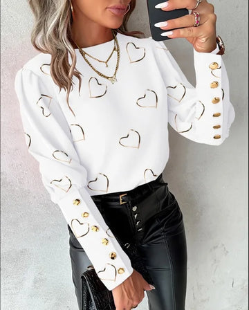 Women's Blouse - High Neck - Long Sleeve with Button Detail - Tailored Fit