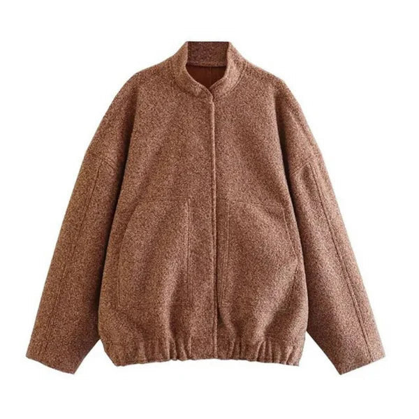 Women's oversized bomber jacket with stand collar
