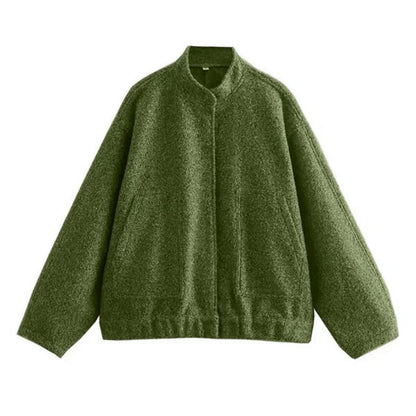Women's oversized bomber jacket with stand collar