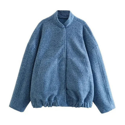 Women's oversized bomber jacket with stand collar
