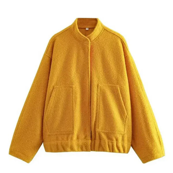 Women's oversized bomber jacket with stand collar