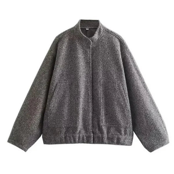 Women's oversized bomber jacket with stand collar