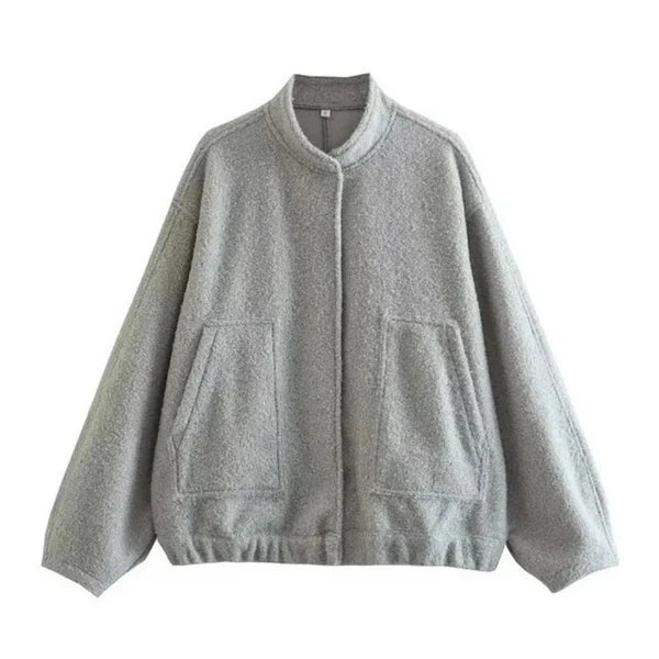 Women's oversized bomber jacket with stand collar