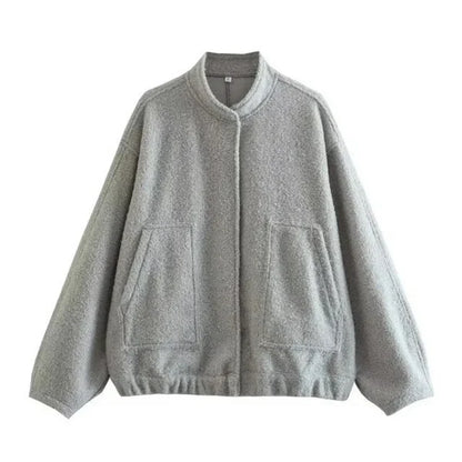 Women's oversized bomber jacket with stand collar