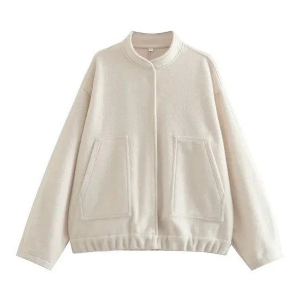 Women's oversized bomber jacket with stand collar