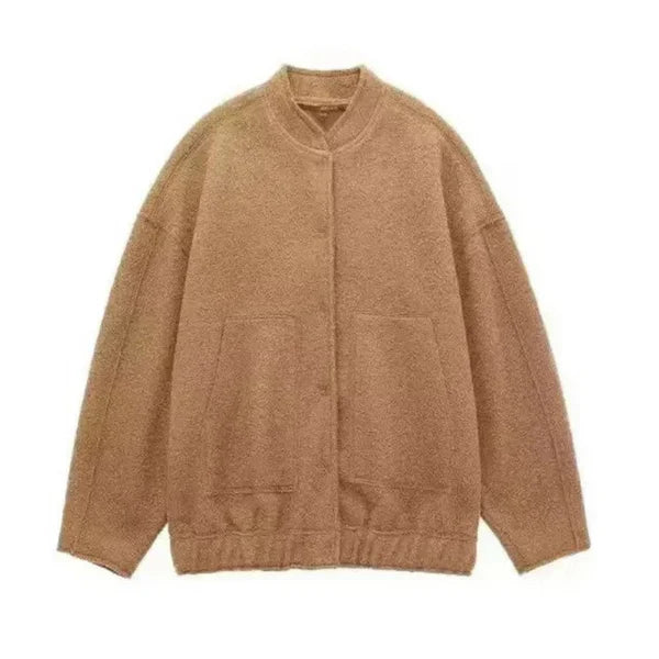 Women's oversized bomber jacket with stand collar