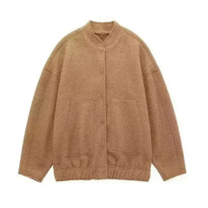 Women's oversized bomber jacket with stand collar