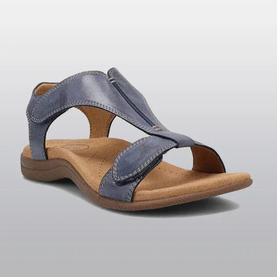 Women's Flat Sandals - Open Toe T-Strap - Cushioned Footbed - Adjustable Fit