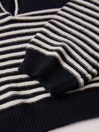 Women's Striped Pullover Sweater - Zip Collar - Long Sleeve - Relaxed Fit