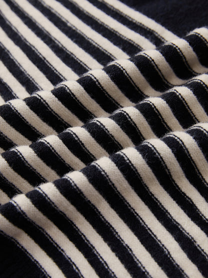 Women's Striped Pullover Sweater - Zip Collar - Long Sleeve - Relaxed Fit